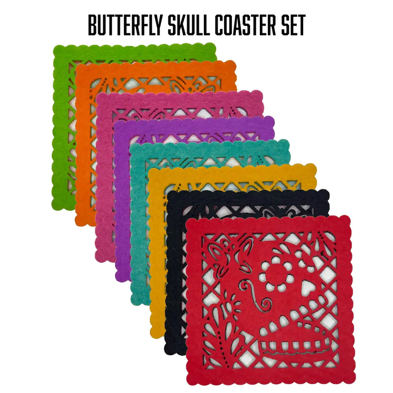 Felt "Papel Picado" Coaster Sets-- Butterfly Skull at Sew Bonita in Corpus Christi, TX.