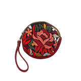 Round Embroidered Floral Leather "Bella" Coin Purse Pouch