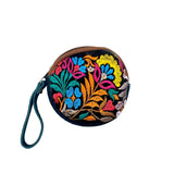 Round Embroidered Floral Leather "Bella" Coin Purse Pouch