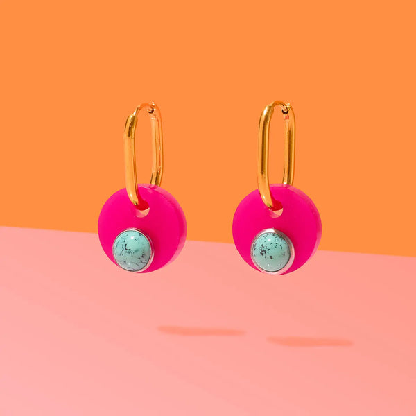 Deco Glam Medallion Oval Hoops- Pink