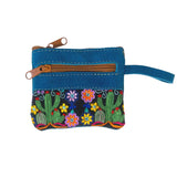 Cactus Embroidered Suede Coin Purse
