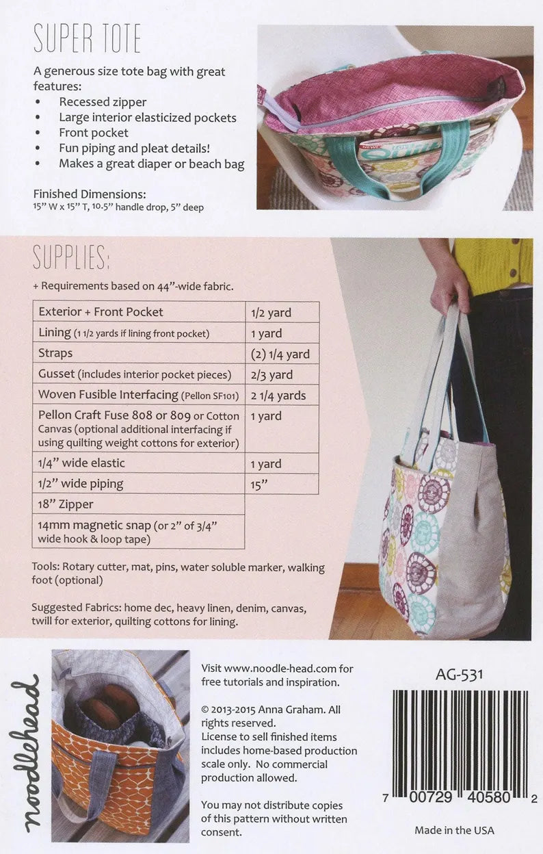Super Tote Pattern – Sew Bonita