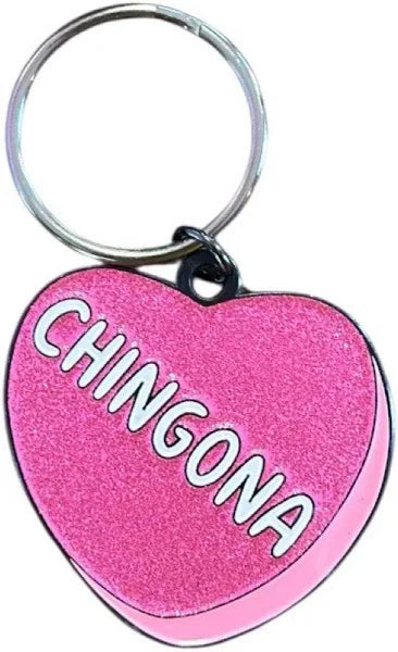 Chingona Glitter Heart Keychain