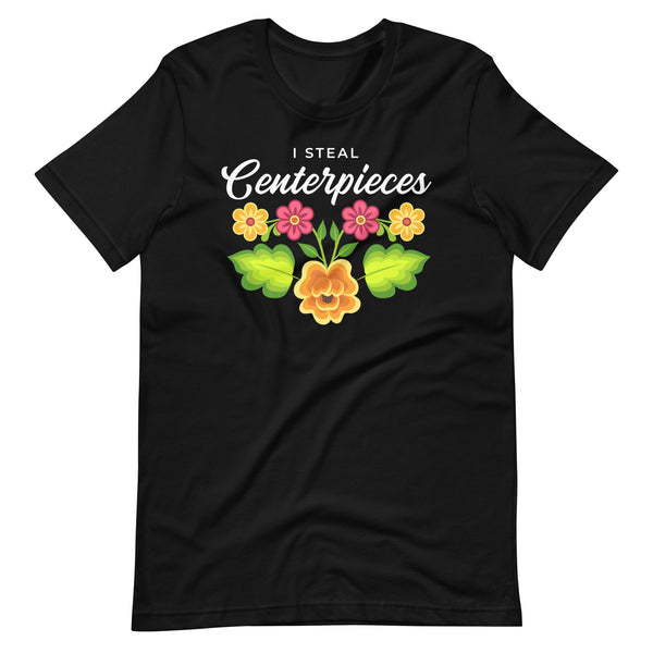 Sew Bonita I steal centerpieces shirt with floral graphic in black