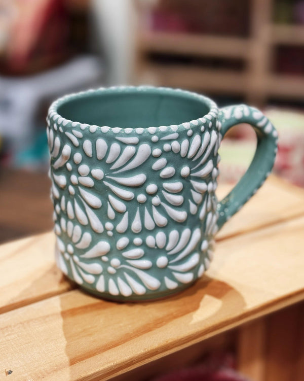 Tiffany Blue and White Talavera Coffee Mug at Sew Bonita in Corpus Christi, TX.