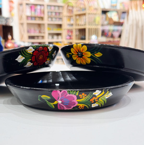 Black Wooden Floral Plates