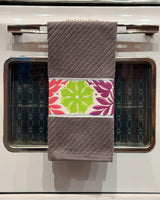 Sew Bonita Gray Floral Appliqué Kitchen Towel