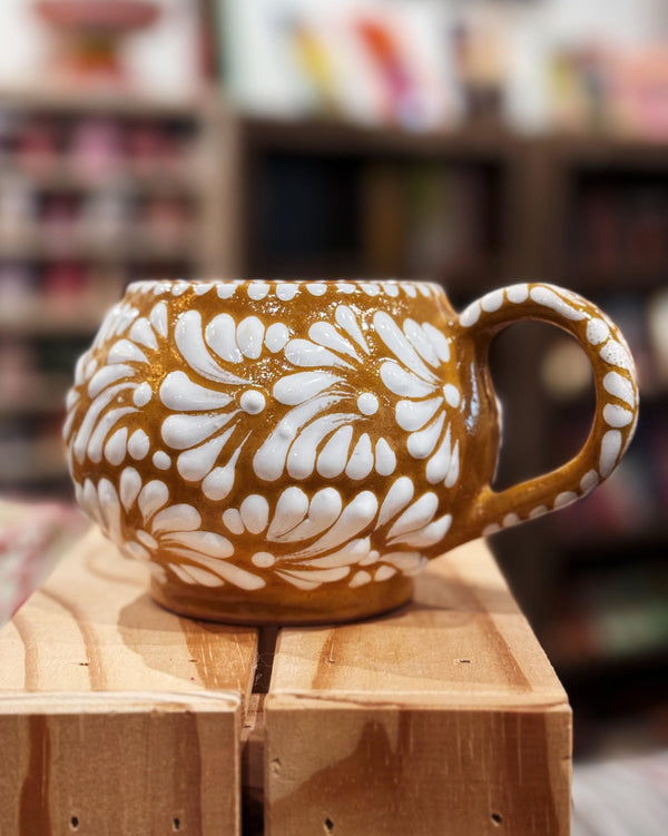 Goldenrod & White Talavera Mug at Sew Bonita in Corpus Christi, TX.