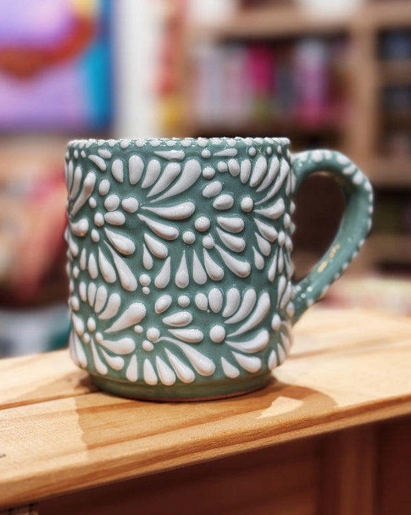 Tiffany Blue and White Talavera Coffee Mug at Sew Bonita in Corpus Christi, TX.