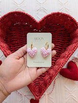 White & Pink Talavera Heart Earrings