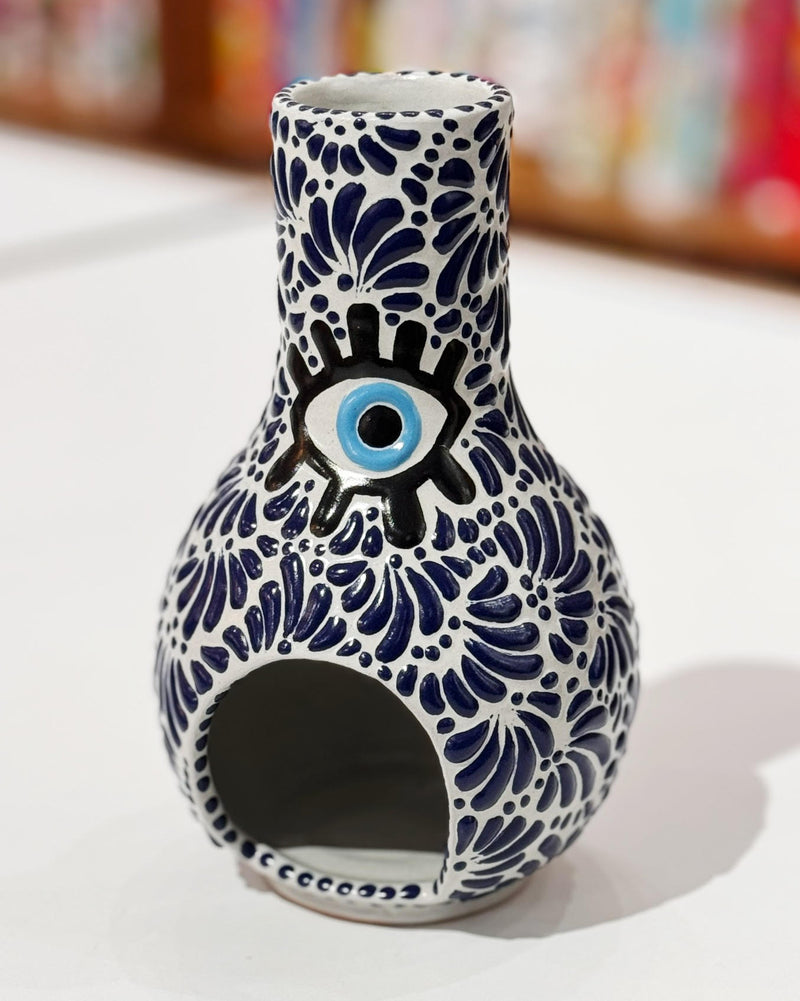 evil eye pink handmade mini chimney TALAVERA CHIMENEA from talavera salazar at sew bonita