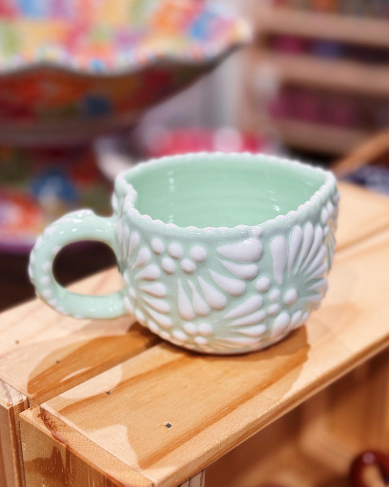 Small Mint and White Heart Talavera Mug