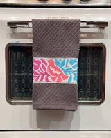 Sew Bonita Gray Floral Appliqué Kitchen Towel