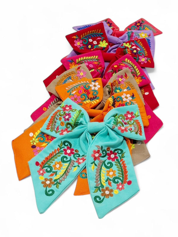 Embroidered Hair Bow (Multiple Colors)