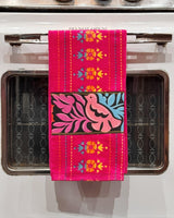 Sew Bonita Pink Floral Appliqué Kitchen Towel