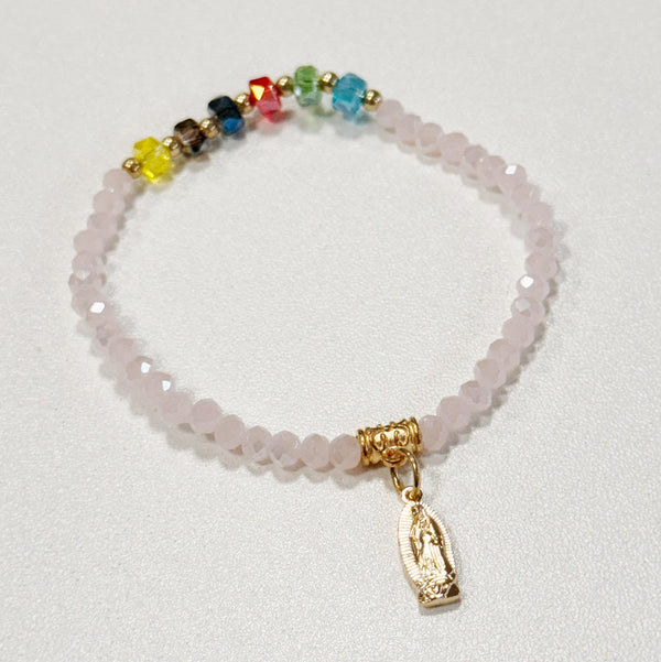 Virgen de Guadalupe Pink Beaded Bracelet