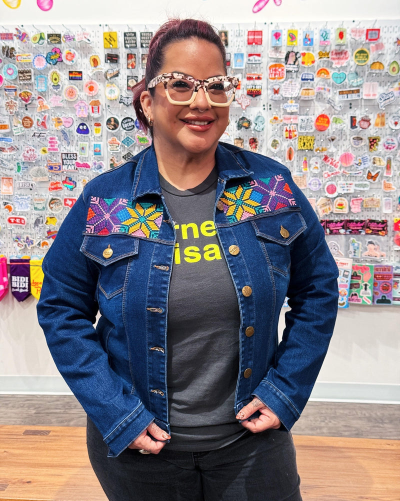 Geo Embroidered Jean Jacket at Sew Bonita in Corpus Christi, TX.