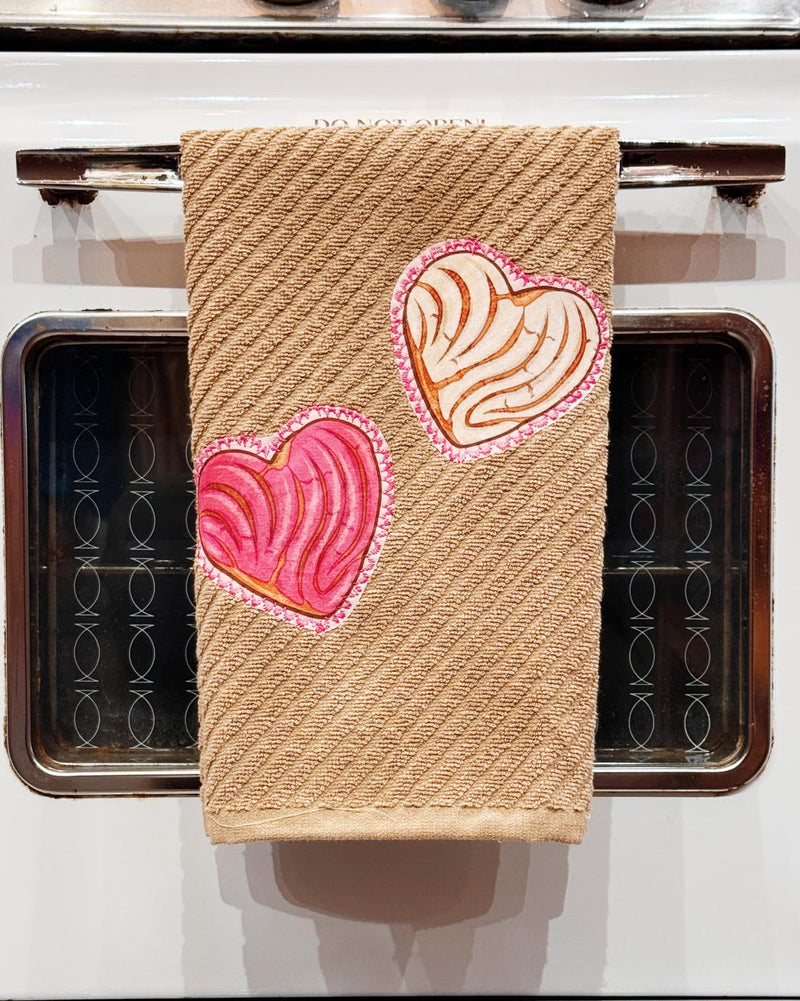 Sew Bonita Concha Heart Appliqué Kitchen Towel