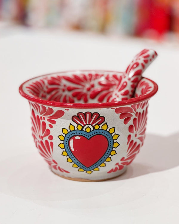 Sacred Heart Red Talavera Salsera with Spoon