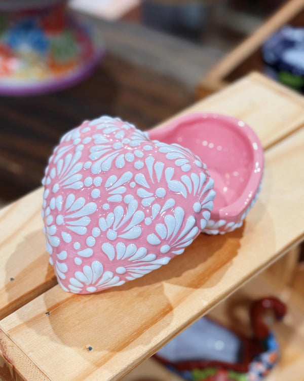 Pink Heart Talavera Trinket Box