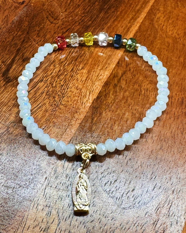 White Crystal Virgen de Guadalupe Bracelet