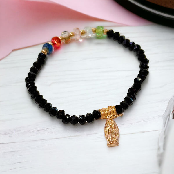 Virgen de Guadalupe Black Beaded Bracelet Pull
