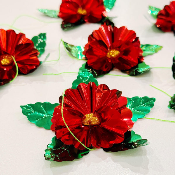 Metallic Poinsettia Ornaments (Pack of 6)