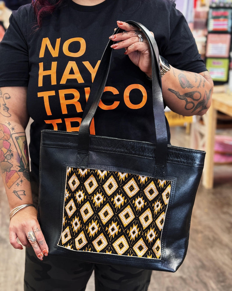 Black Leather Embroidered Tote at Sew Bonita in Corpus Christi, TX.