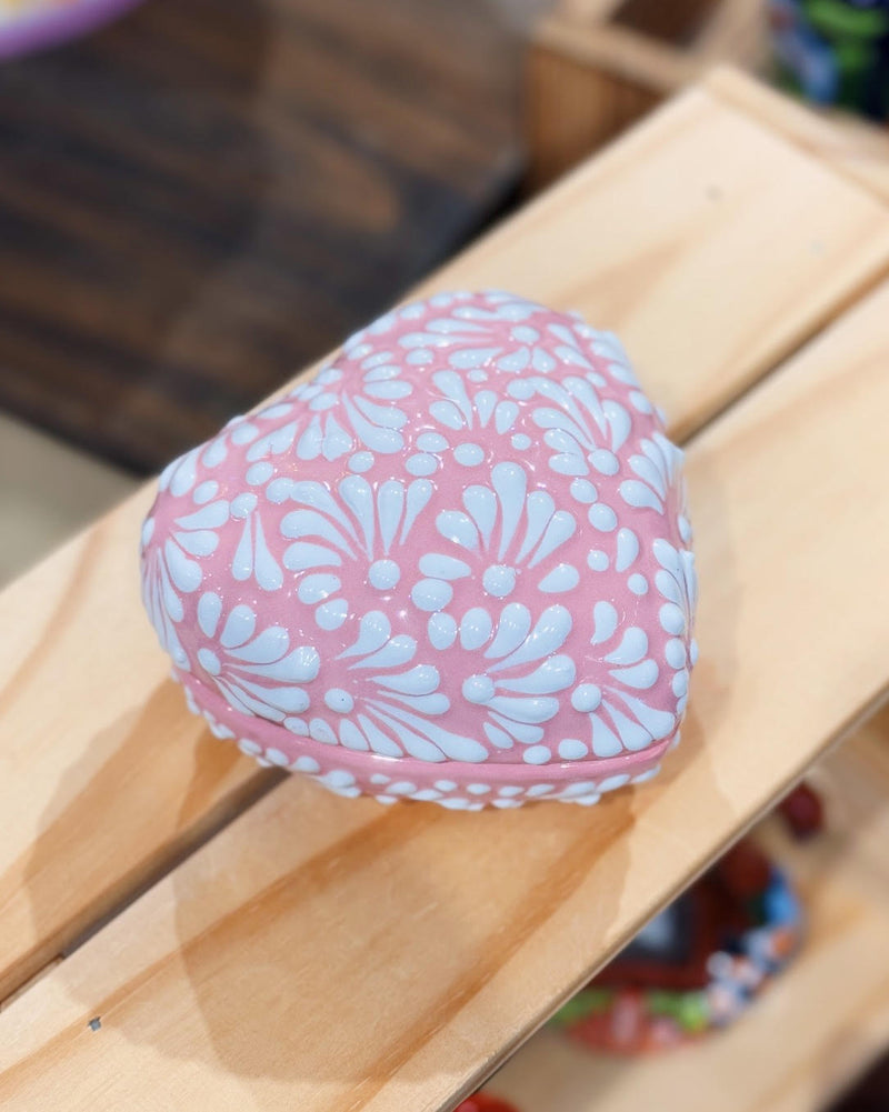 Pink Heart Talavera Trinket Box