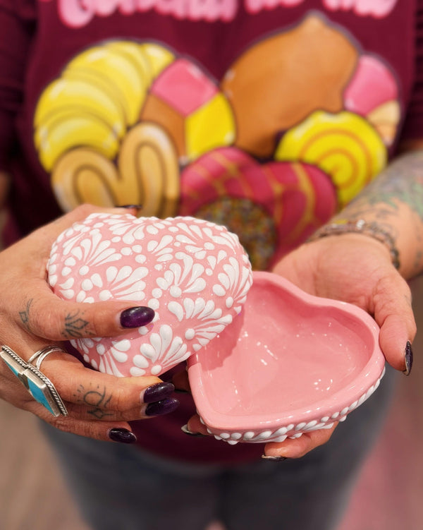 Pink Heart Talavera Trinket Box