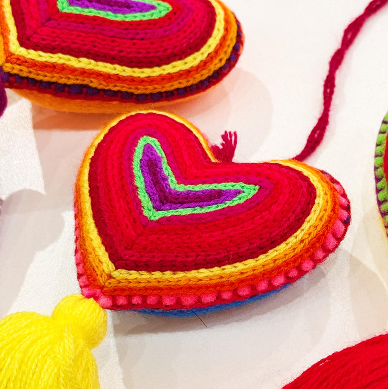 Rainbow Embroidered Heart Pom