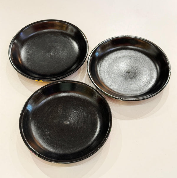 Black Wooden Floral Plates