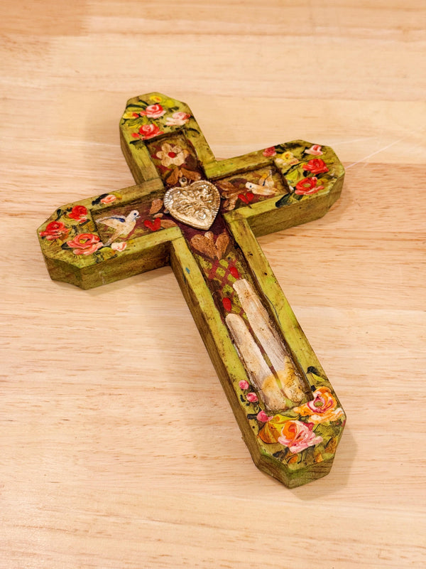 Med. Heart Milagros Wooden Wall Cross