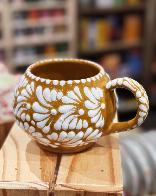 Goldenrod & White Talavera Mug at Sew Bonita in Corpus Christi, TX.