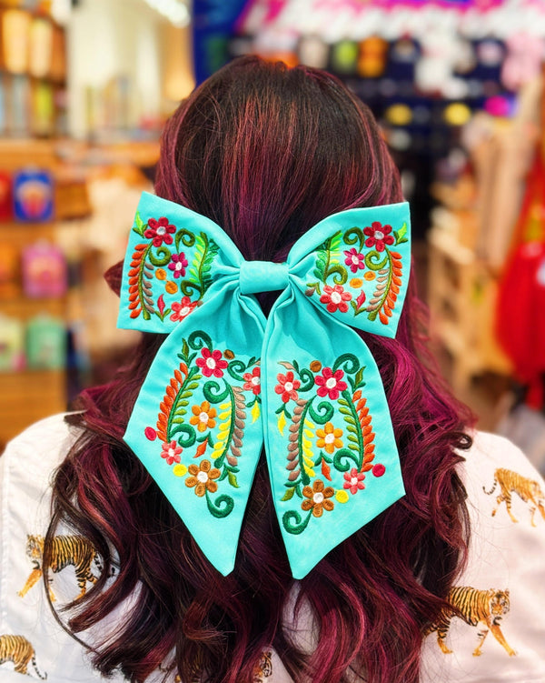 Embroidered Hair Bow (Multiple Colors)