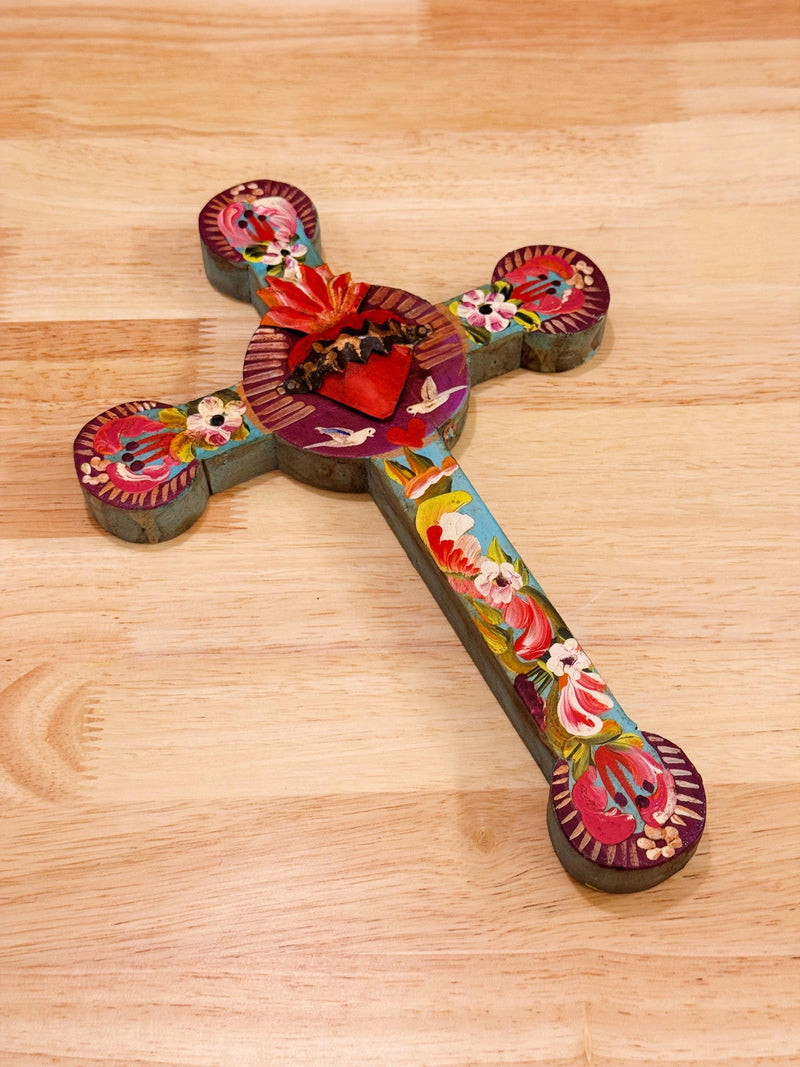Mexican Flaming Heart Wall Cross Accent