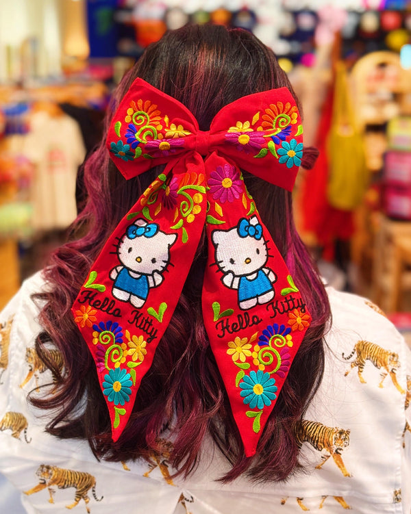 Embroidered Hello Kitty Hair Bow (Multiple Colors)