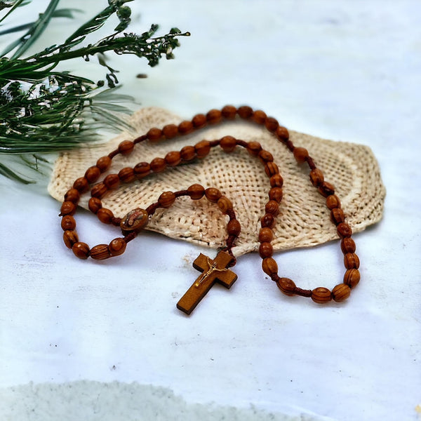 Handmade Wooden Bead Rosary Necklace - Brown Wood & Metal Cross, 45cm Length, Prayer & Meditation Jewelry - View #10