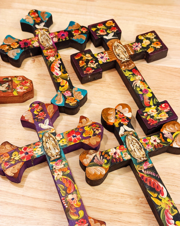 Med. Virgen Milagros Wooden Wall Cross