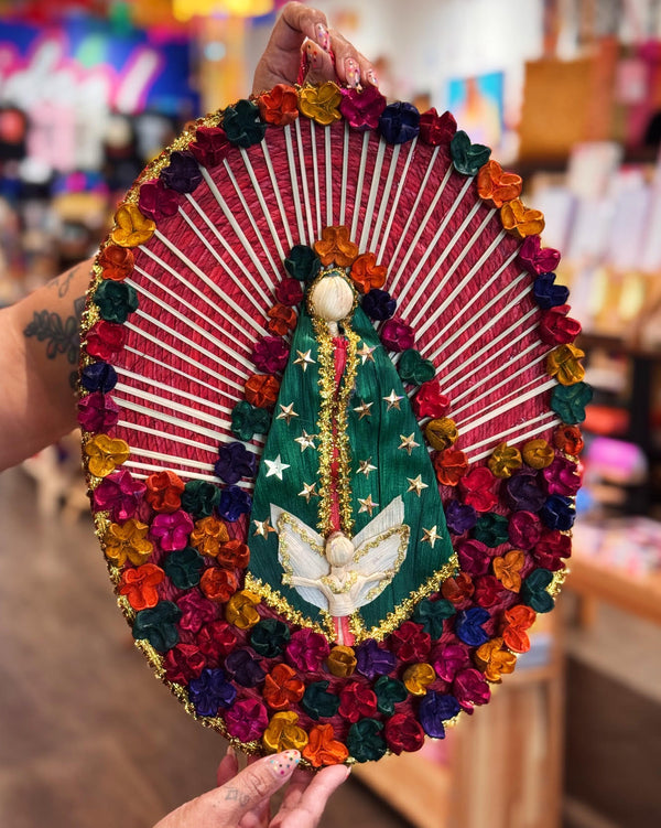 Red Woven Corn Husk Virgen de Guadalupe