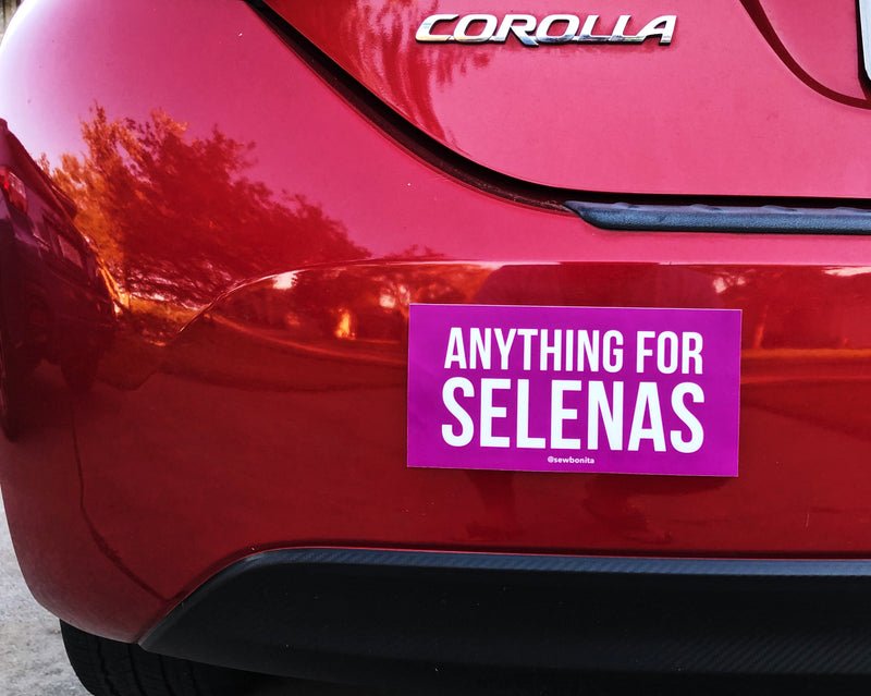 Sew Bonita Anything for Selenas Bumper Car Sticker Purple on Toyota Corolla