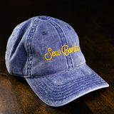 Sew Bonita Corpus Christi hat in denim with yellow stitching