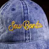 Sew Bonita Corpus Christi hat in denim with yellow stitching